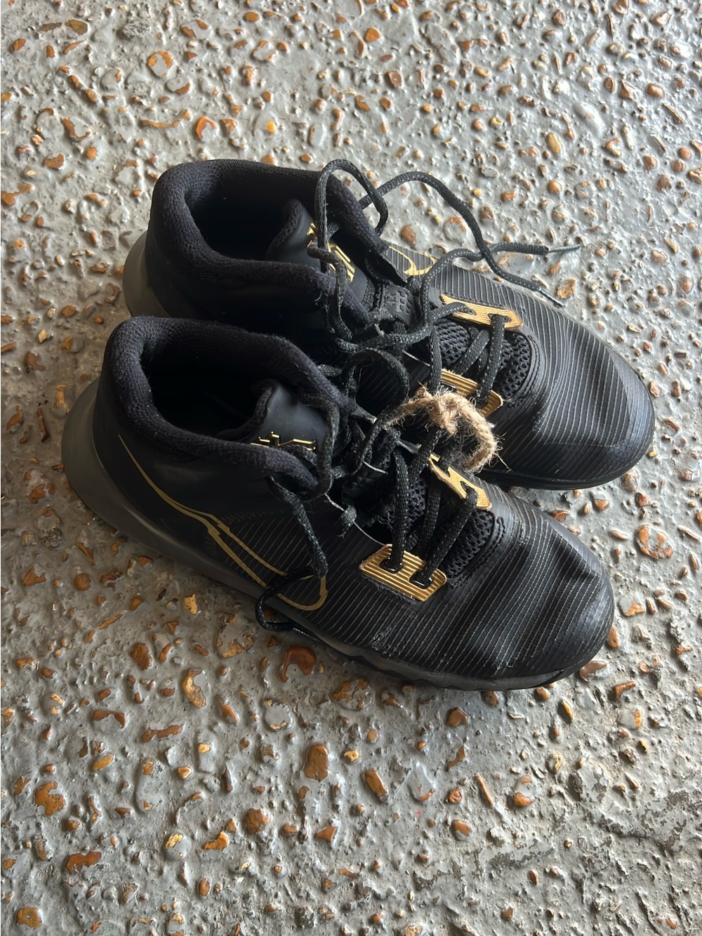 Kids Black Athletic Sneakers with Gold Accents